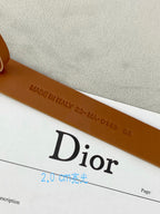 CD Saddle Belt 20mm Brown Calfskin Metal Buckle