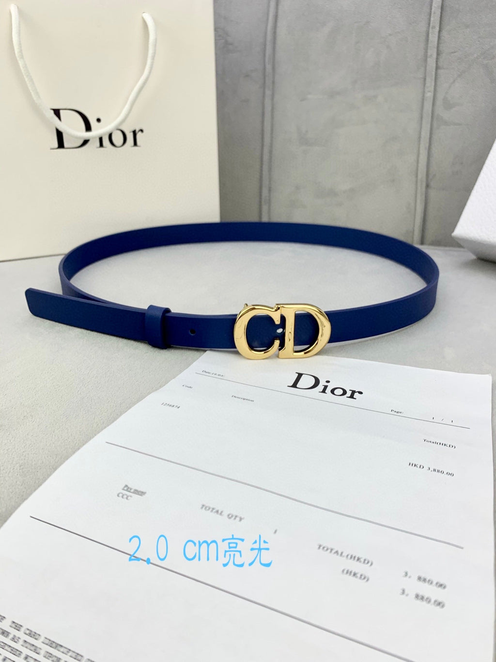 CD Saddle Belt 20mm Blue Calfskin Metal Buckle