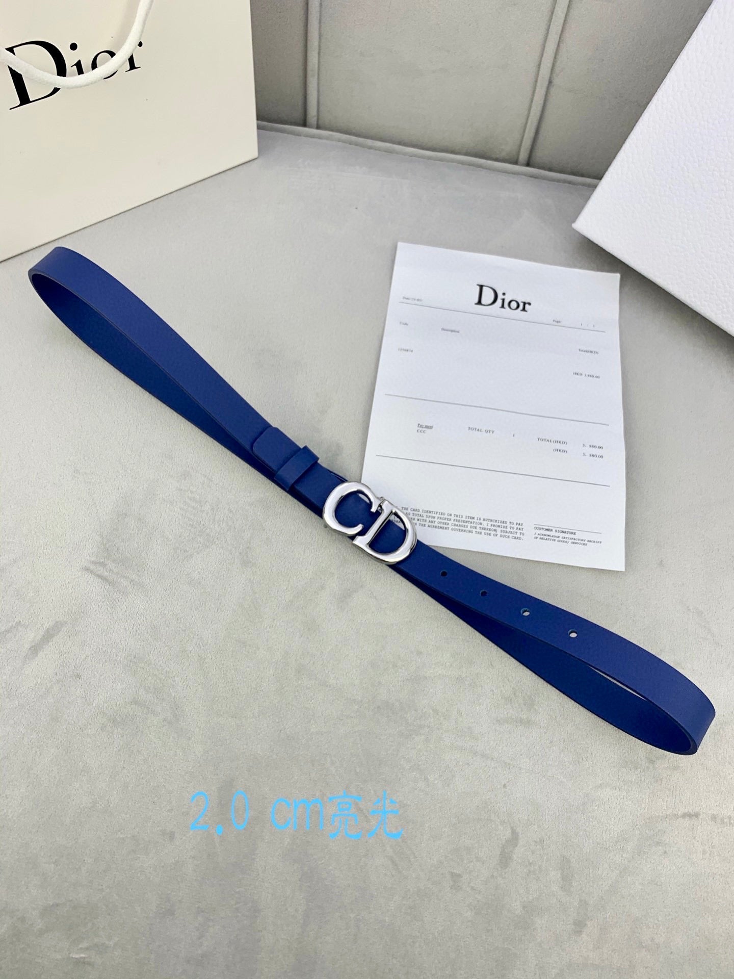 CD Saddle Belt 20mm Blue Calfskin Metal Buckle