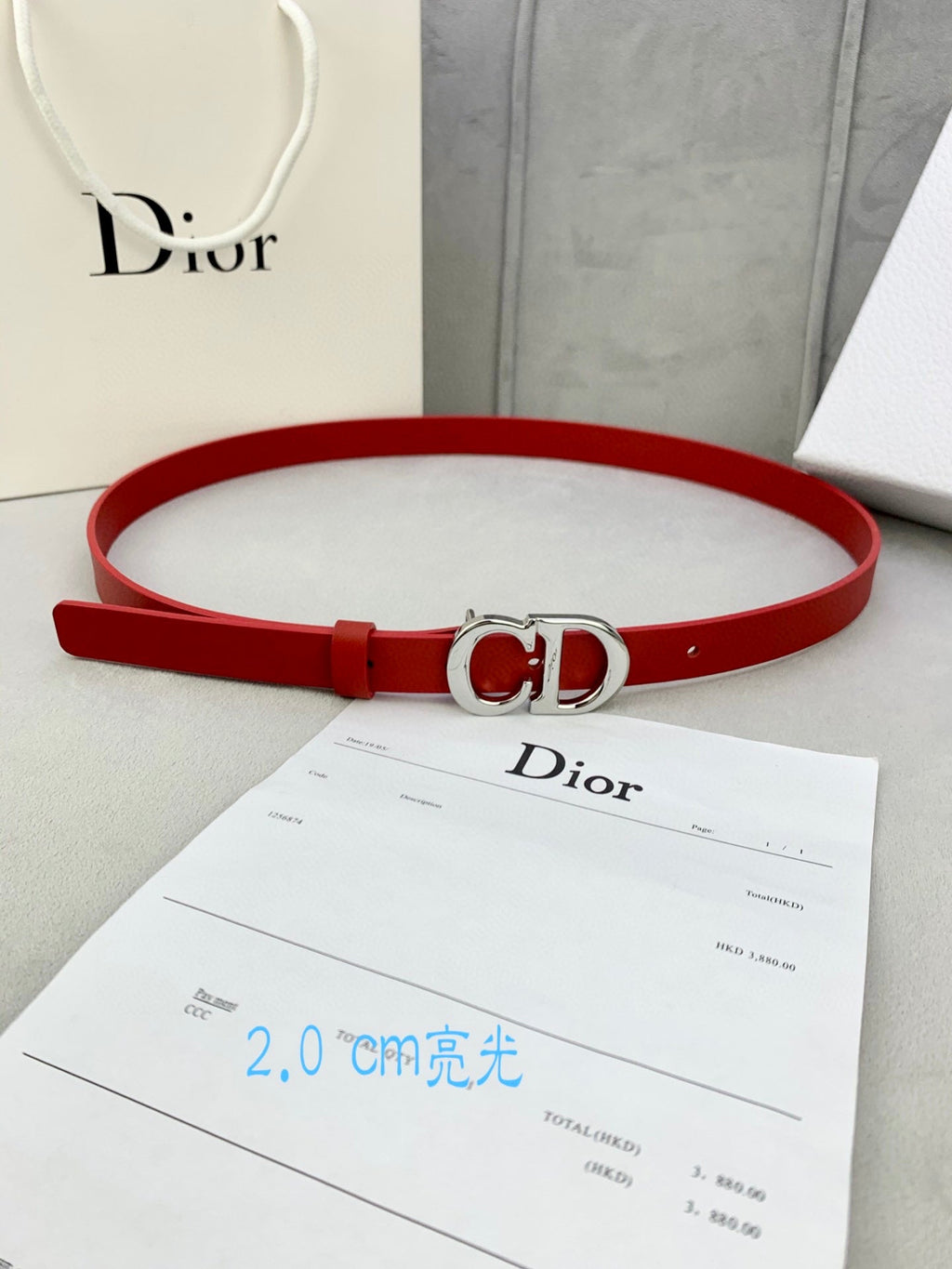 CD Saddle Belt 20mm Red Calfskin Metal Buckle