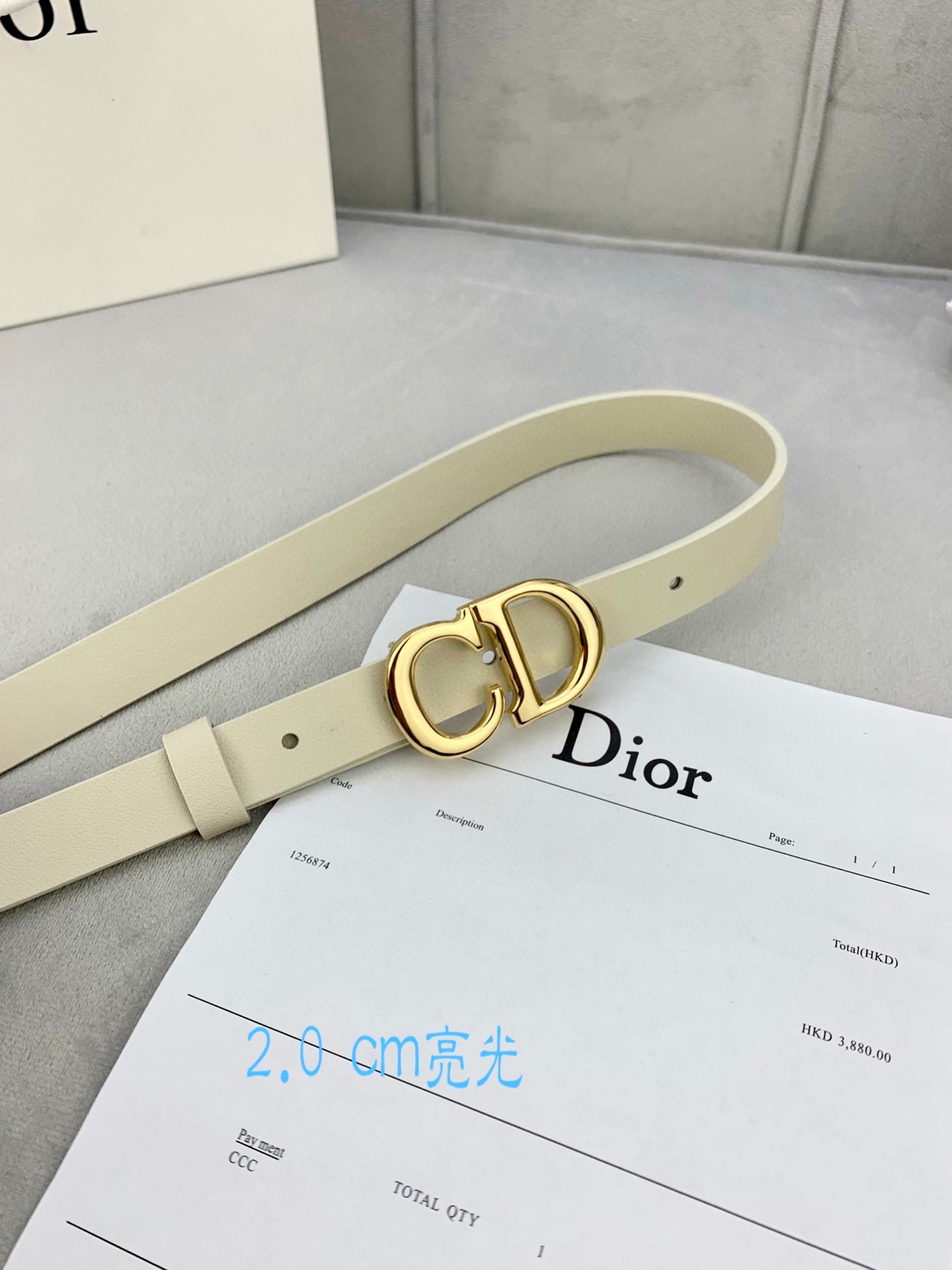 CD Saddle Belt 20mm Cream Calfskin Metal Buckle