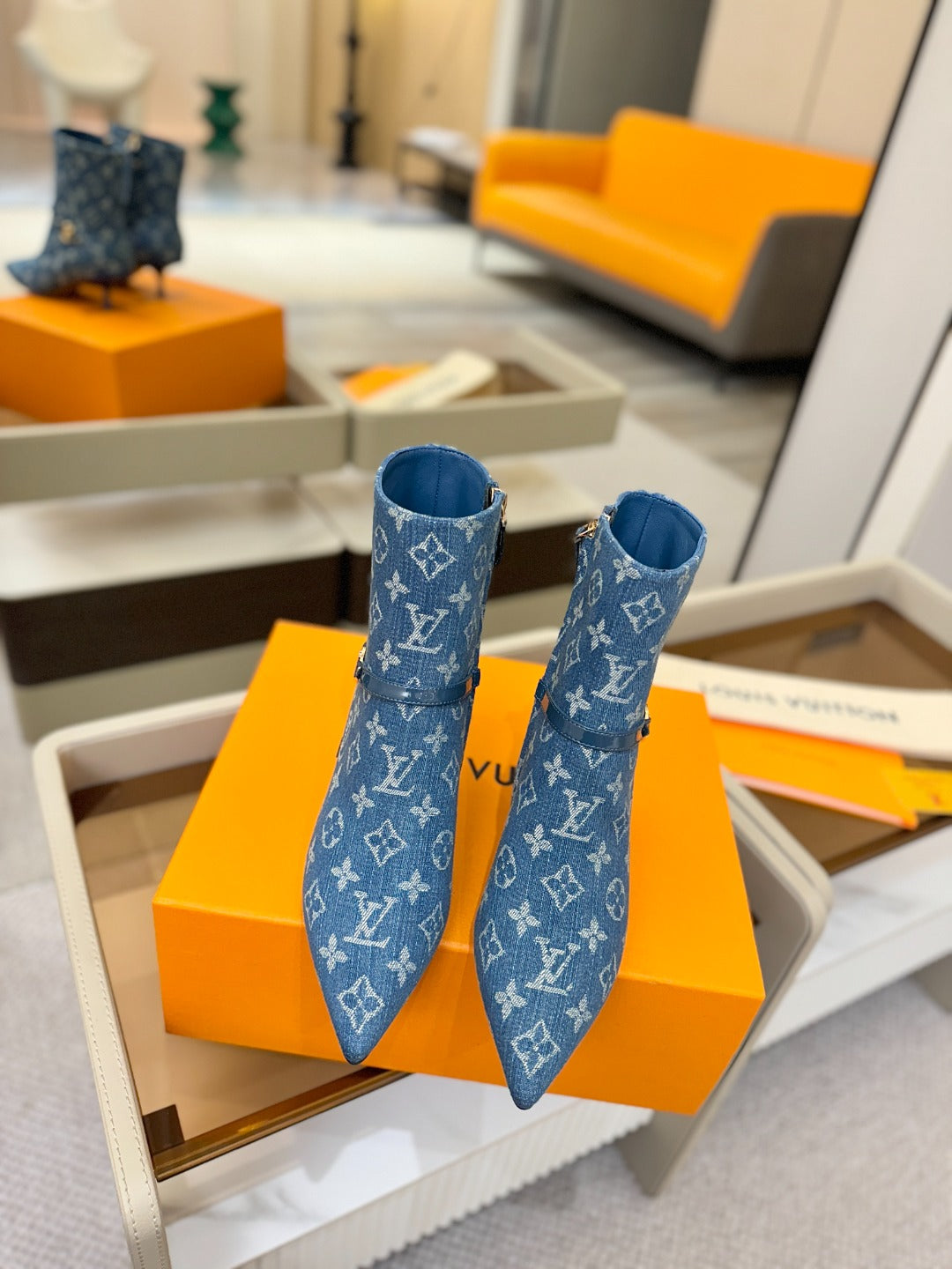 LV 6AM Ankle Boots 55mm Heel Blue Denim 504811