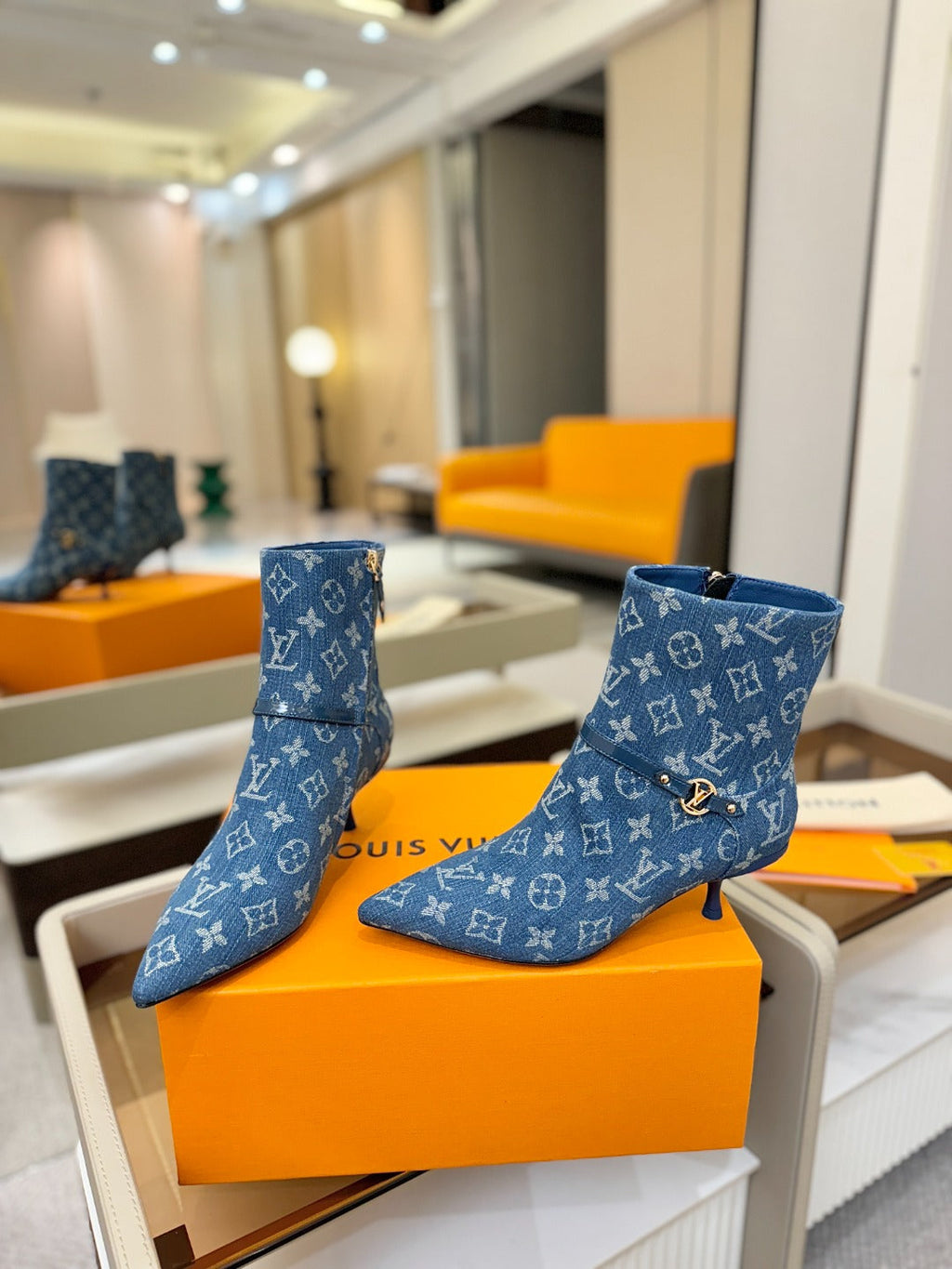 LV 6AM Ankle Boots 55mm Heel Blue Denim 504811