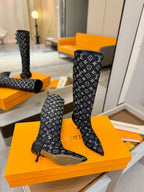 LV 6AM High Boots 55mm Heel Navy Blue Denim 504803