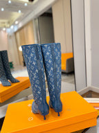 LV 6AM High Boots 55mm Heel Blue Denim 504802