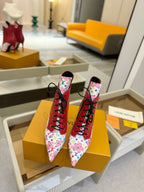 LV Ankle Boot 90mm Red Calfskin Mix Cherry Blossom Monogram 504797
