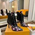LV Ankle Boot 90mm Black Calfskin Mix Cherry Blossom Monogram 504796