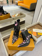 LV Ankle Boot 90mm Black Calfskin Mix Cherry Blossom Monogram 504796