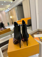LV Ankle Boot 90mm Black Calfskin Mix Cherry Blossom Monogram 504796