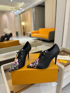LV Ankle Boot 90mm Black Calfskin Mix Cherry Blossom Monogram 504791