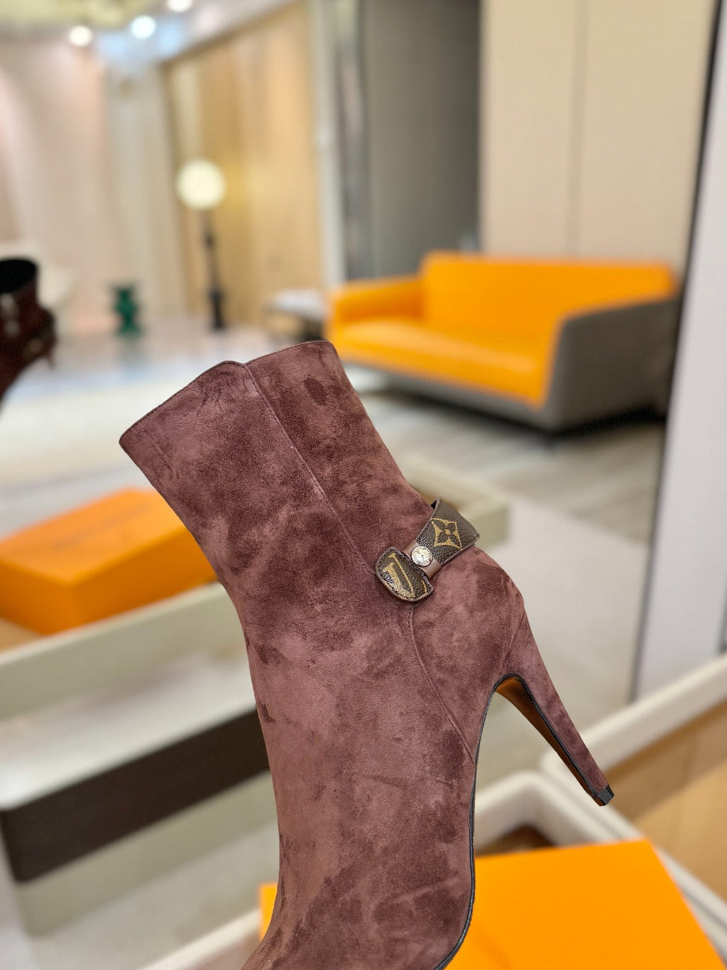 LV Legacy Ankle Boot 80mm Chocolate Brown Suede 504779