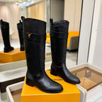 LV Donkey Metal Buckle-Decorated Knight Boots Black Cowhide 504713