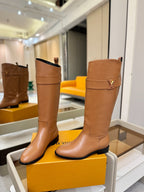 LV Donkey Metal Buckle-Decorated Knight Boots Brown Cowhide 504712
