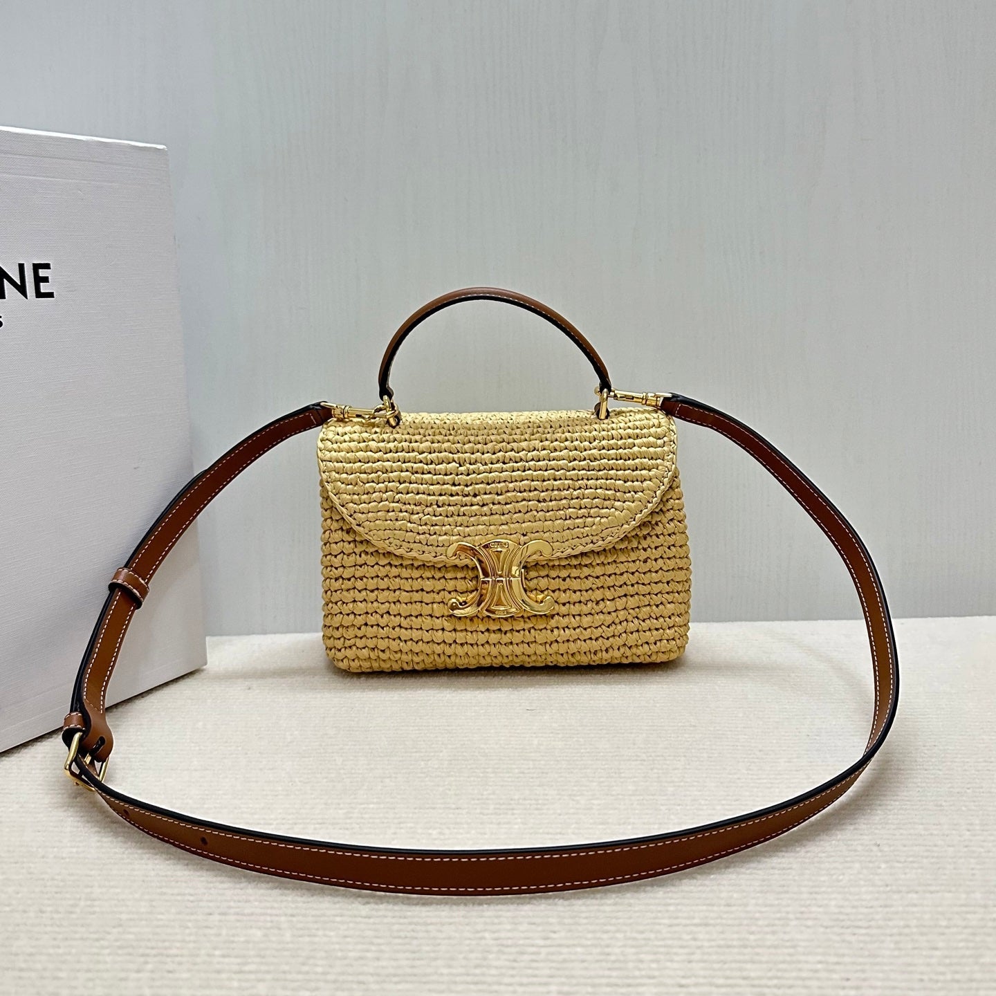 Celin Teen Nino Triumphal Arch Raffia Woven Handbag 128751
