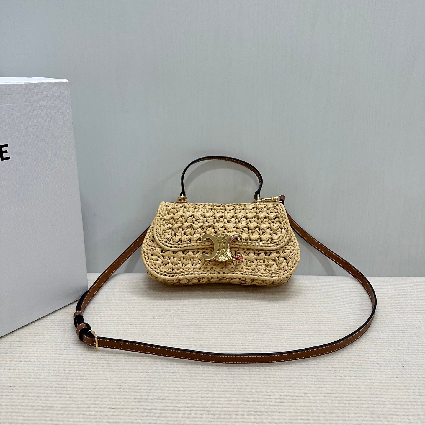 Celin Teen Lola Small Raffia Woven Handbag 129136