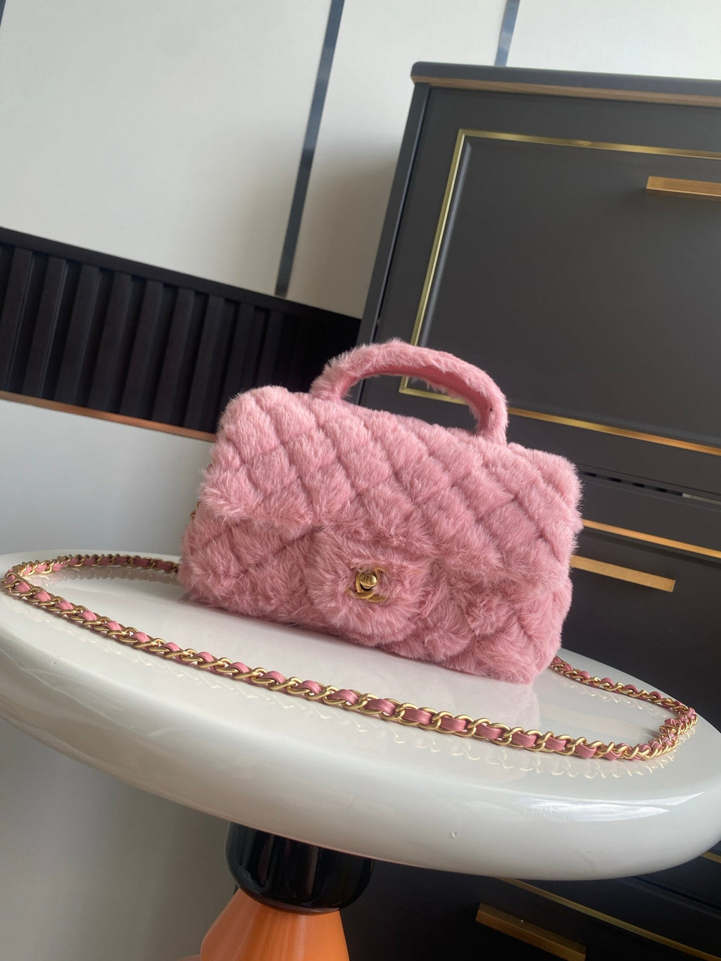 Mini CF 25 Flap Bag Pink Shearling