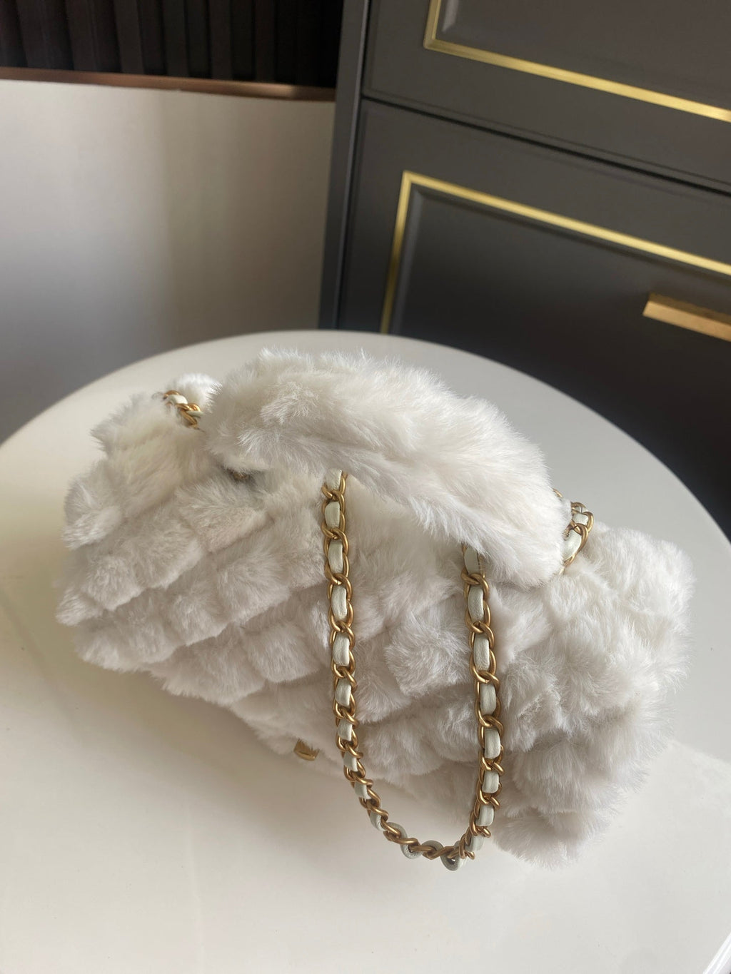 Mini CF 25 Flap Bag White Shearling