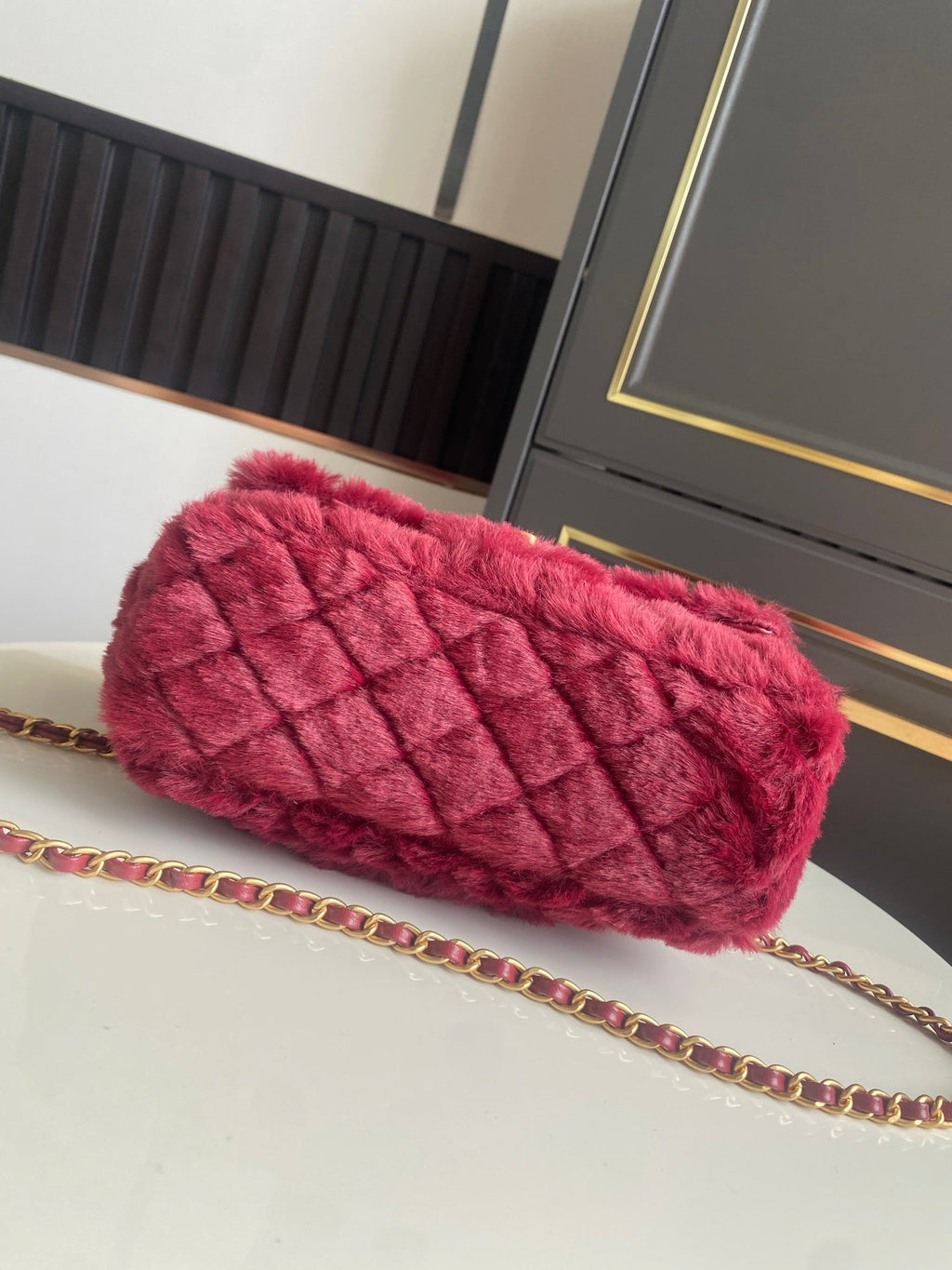 Mini CF 25 Flap Bag Red Shearling