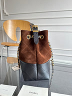 CC 25A Small Tote 36cm Chocolate Brown Suede Black Calfskin