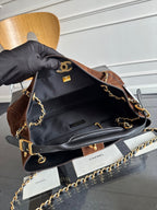 CC 25A Small Tote 36cm Chocolate Brown Suede Black Calfskin