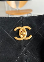 CC 25A Tote Bag Black Suede Black Calfskin