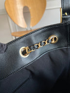 CC 25A Tote Bag Black Suede Black Calfskin