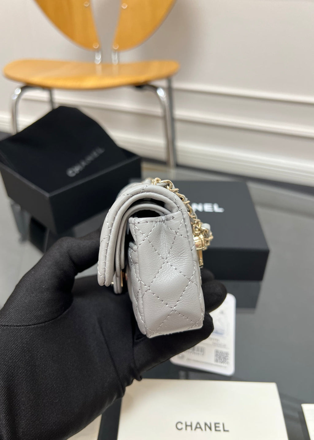 CC 25A Super Mini Bag 12.5cm Light Gray Lambskin