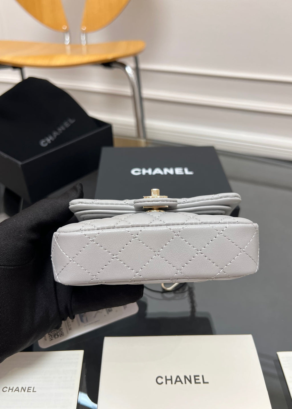 CC 25A Super Mini Bag 12.5cm Light Gray Lambskin
