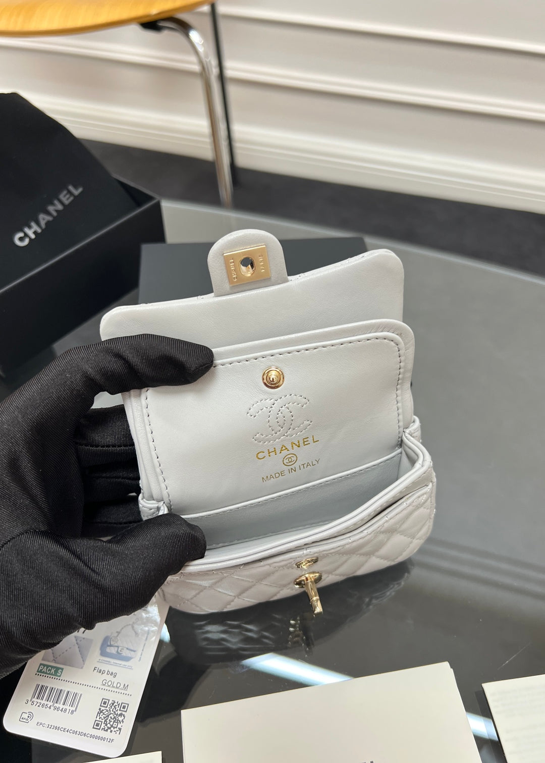 CC 25A Super Mini Bag 12.5cm Light Gray Lambskin