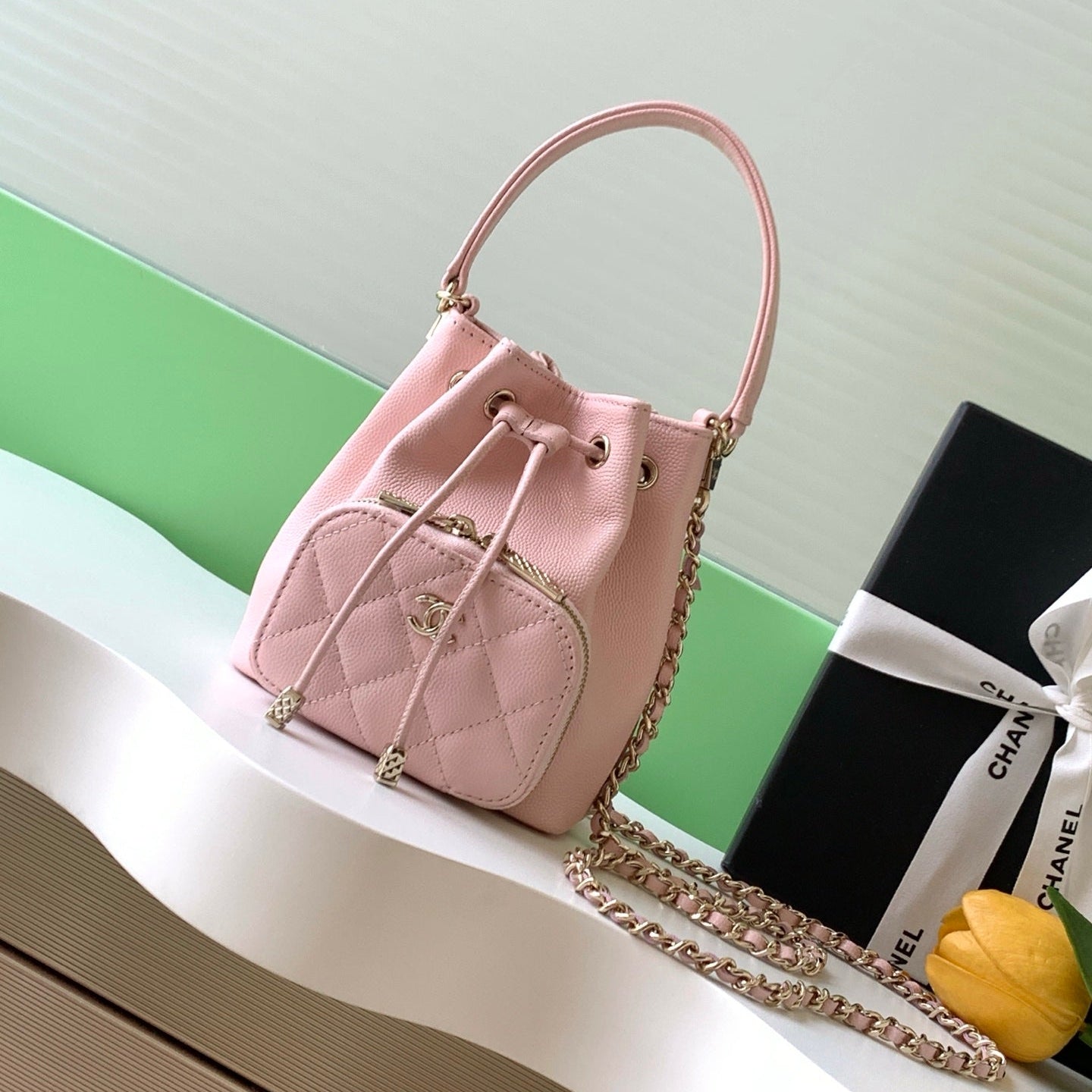 CC 22B Mini Chain 12.5cm Buckle Bag Pink Calfskin