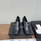 CC 25K Logo Button Loafers 35mm High Heel Black Calfskin 517627