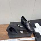 CC 25K Logo Button Loafers 35mm High Heel Black Calfskin 517627