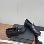 CC 25K Logo Button Loafers 35mm High Heel Black Calfskin 517627