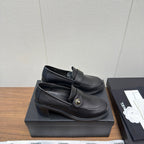 CC 25K Logo Button Loafers 35mm High Heel Black Calfskin 517627
