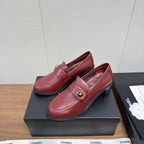 CC 25K Logo Button Loafers 35mm High Heel Red Calfskin 517623
