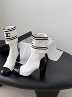 CC 25K Ankle Sock Boots 85mm Heel White Patent Calfskin and Lambskin 508004