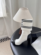 CC 25K Ankle Sock Boots 85mm Heel White Patent Calfskin and Lambskin 508004