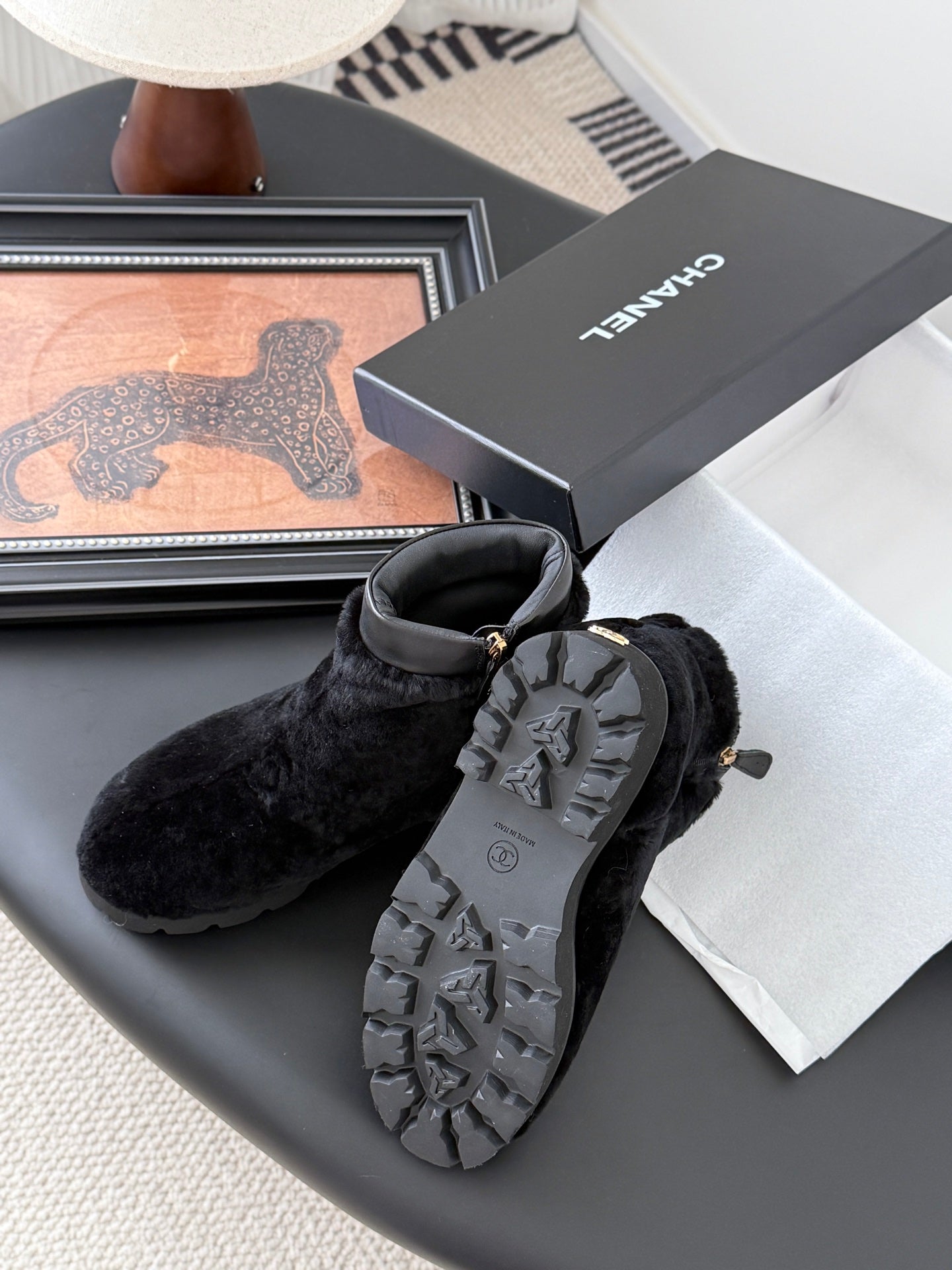 CC 25K Black Furry Ankle Boots 507928