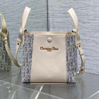 CD bucket bag 21cm  natural canvas with creamy white calfskin