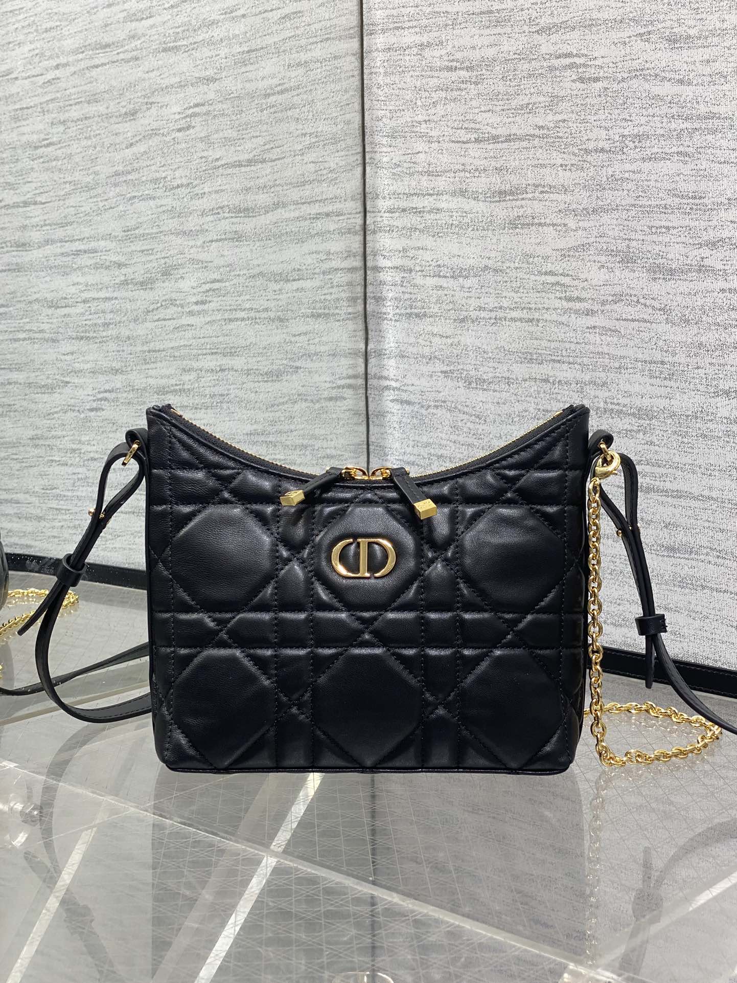CD Shoulder Bag 19cm black lambskin GHW