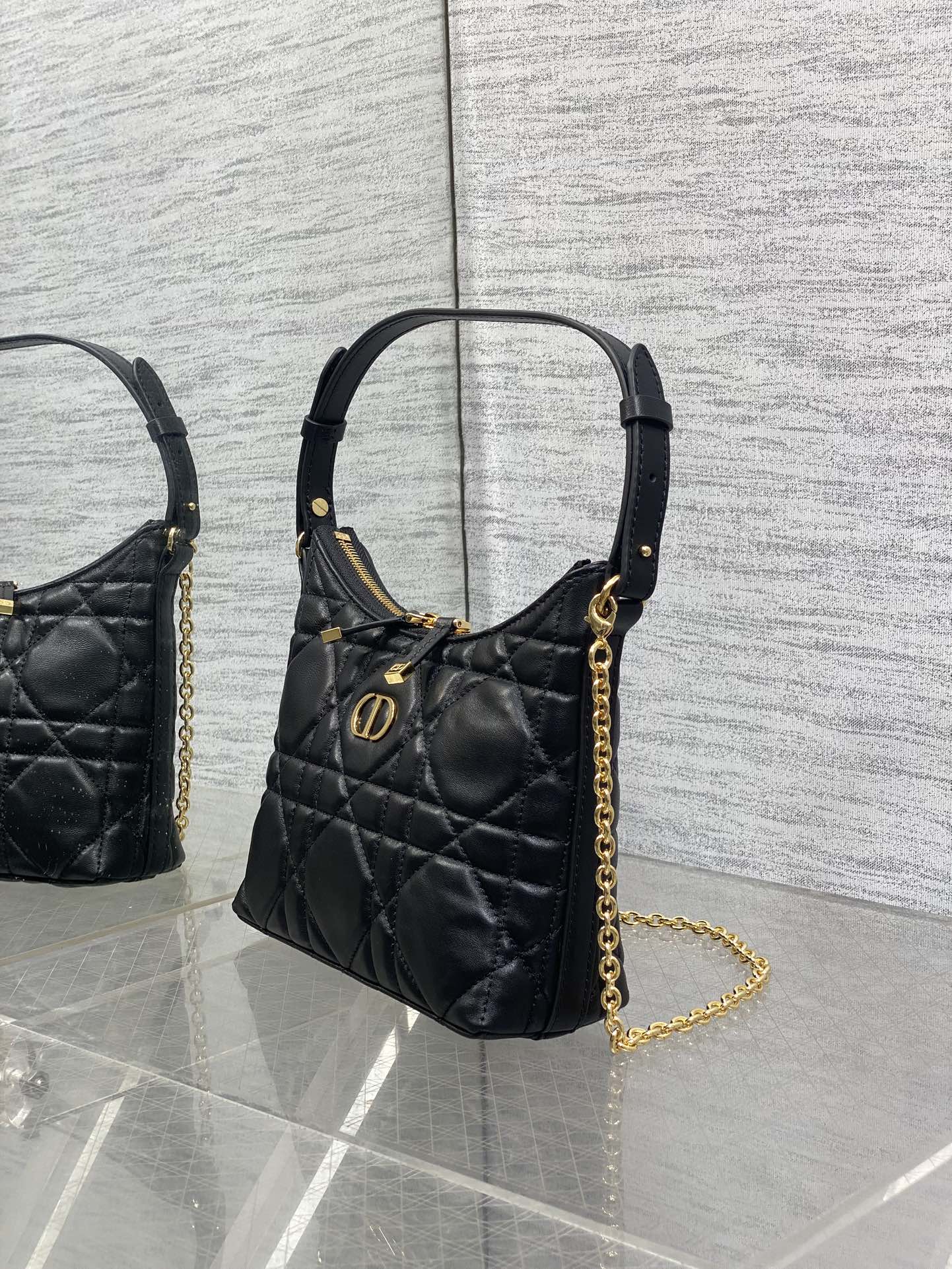 CD Shoulder Bag 19cm black lambskin GHW