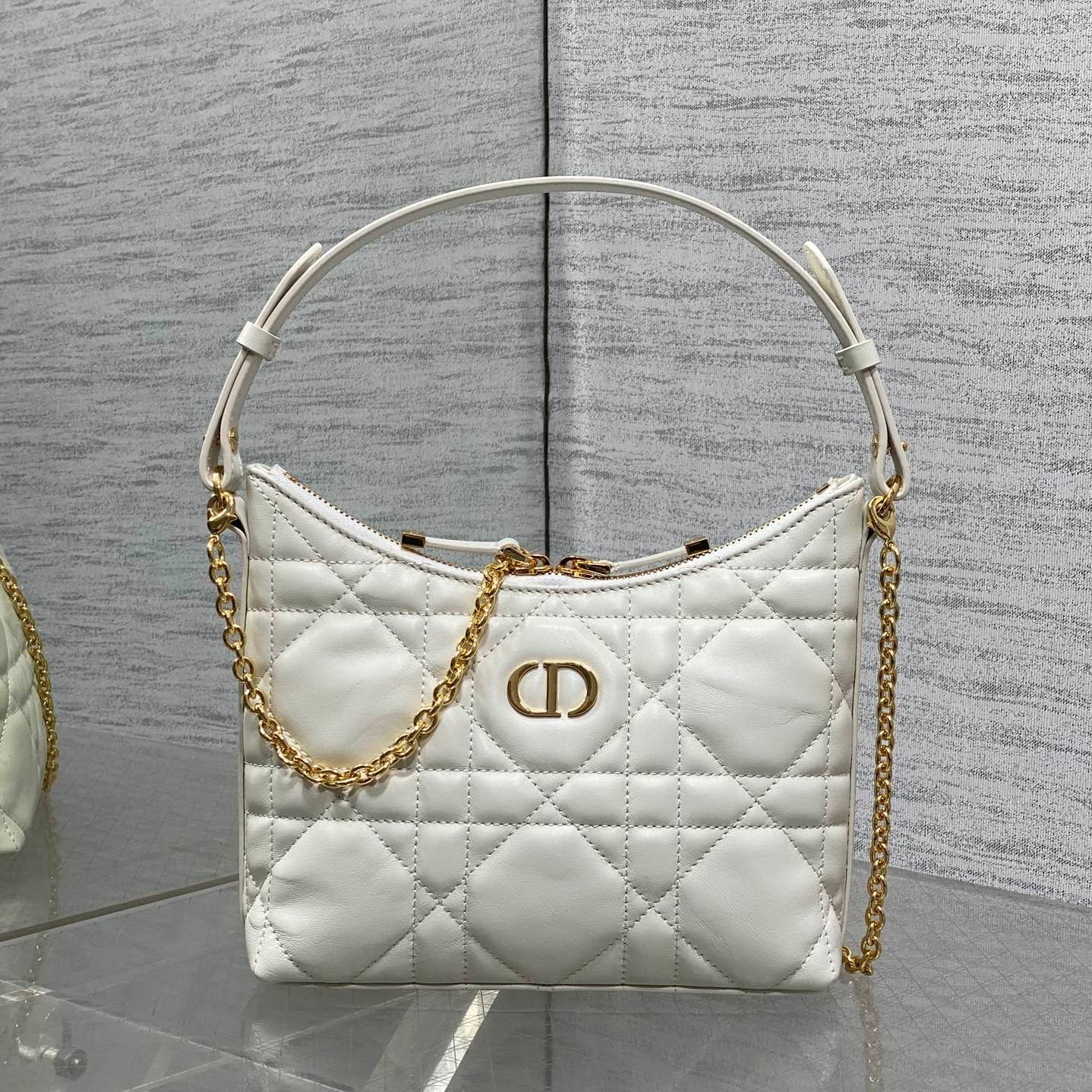 CD Shoulder Bag 19cm white lambskin GHW