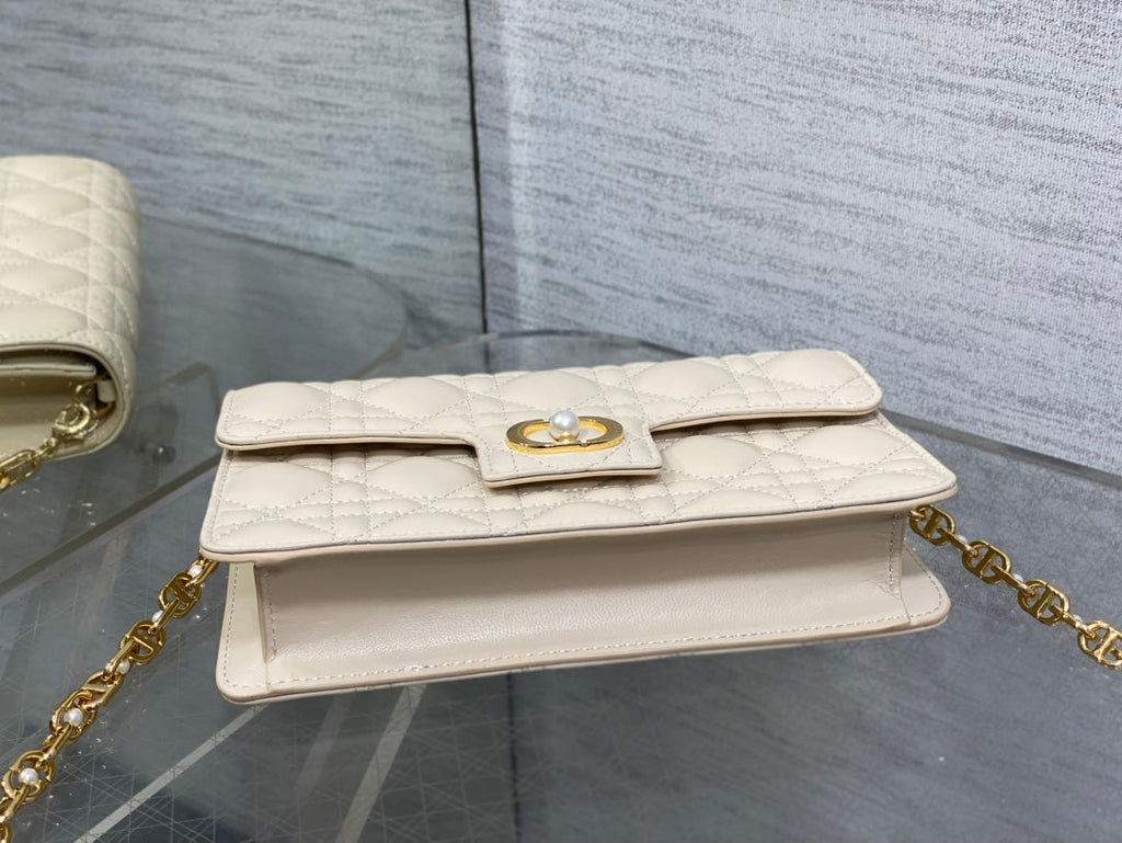 CD Pearl Chain Bag Cream 21cm Lambskin