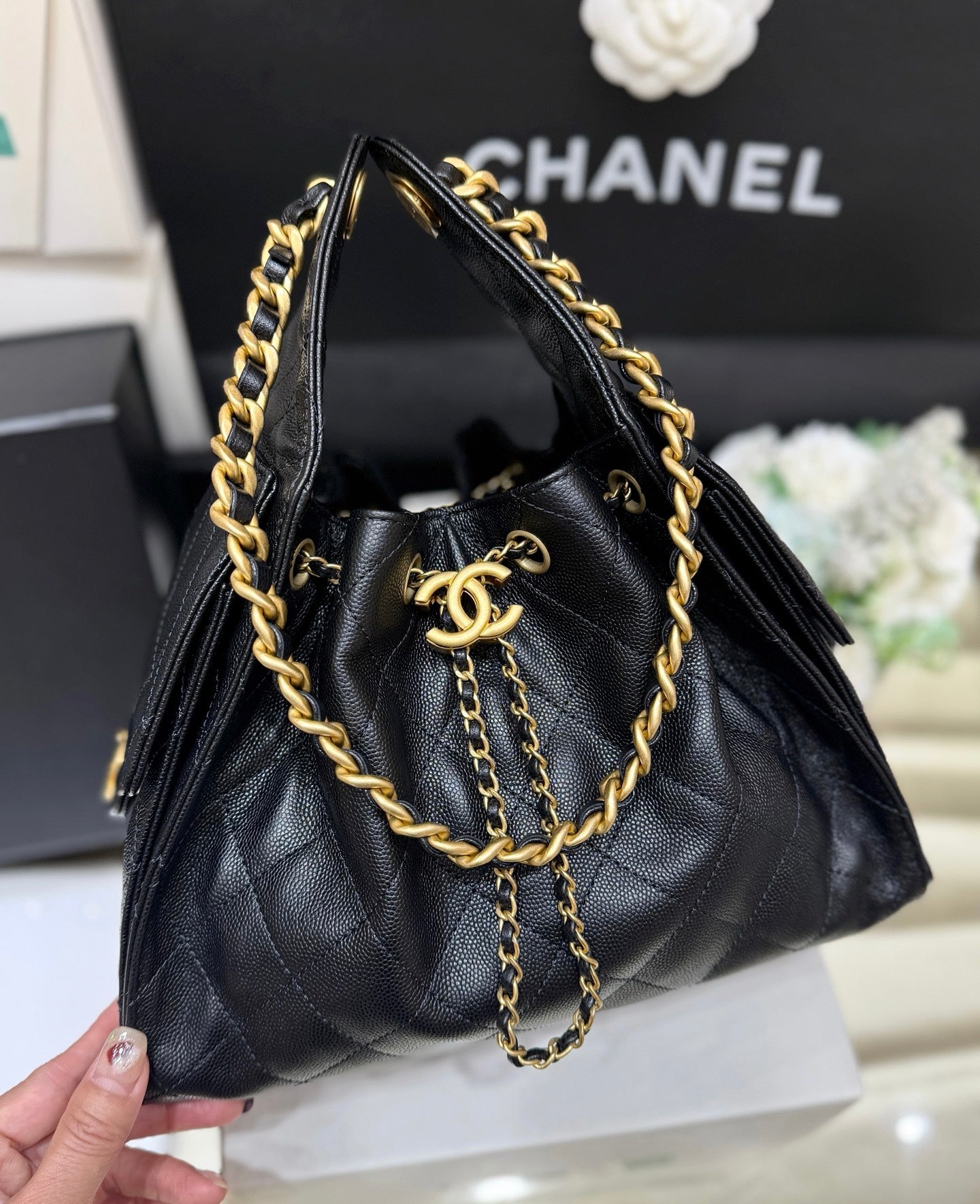 CC 25S Hobo Bag 25cm Black Calfskin
