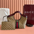 GG Giglio 26 Detachable Clutch Tote Bag 25cm Beige Canvas Light Gold Hardware