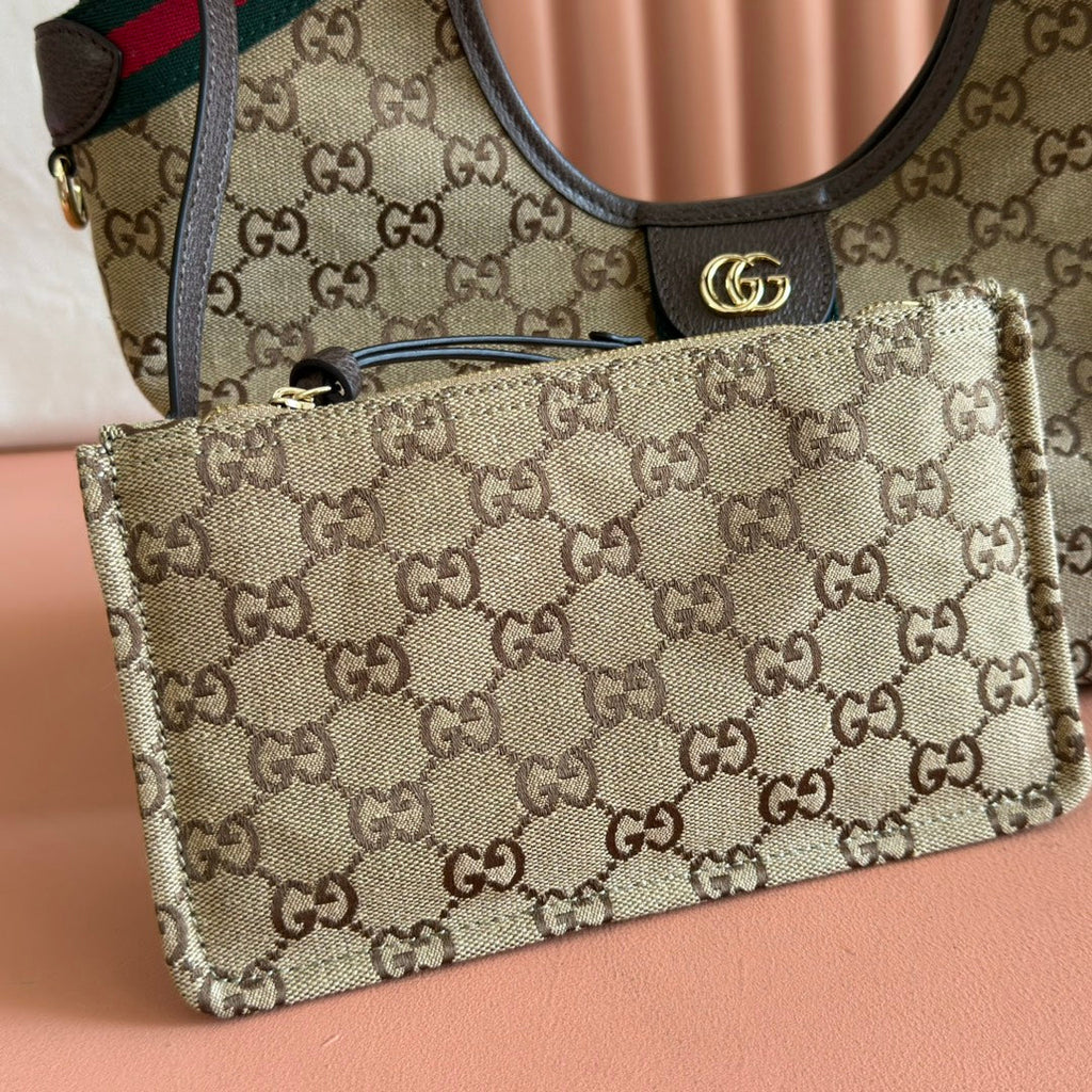 GG Giglio 26 Detachable Clutch Tote Bag 25cm Beige Canvas Light Gold Hardware