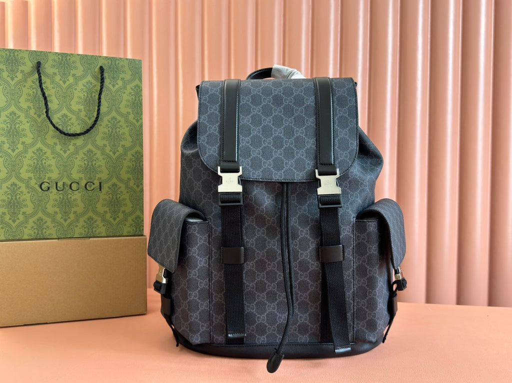 GG Side Pocket Backpack Black Supreme Canvas