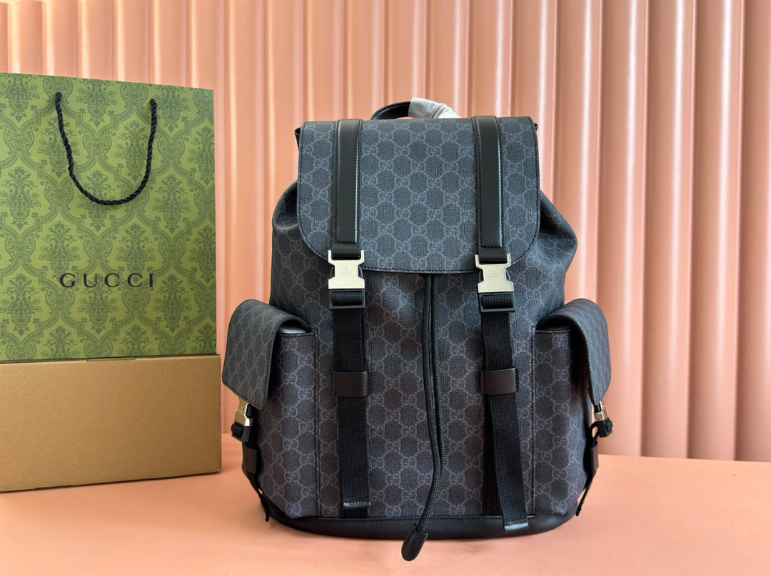 GG Side Pocket Backpack Black Supreme Canvas