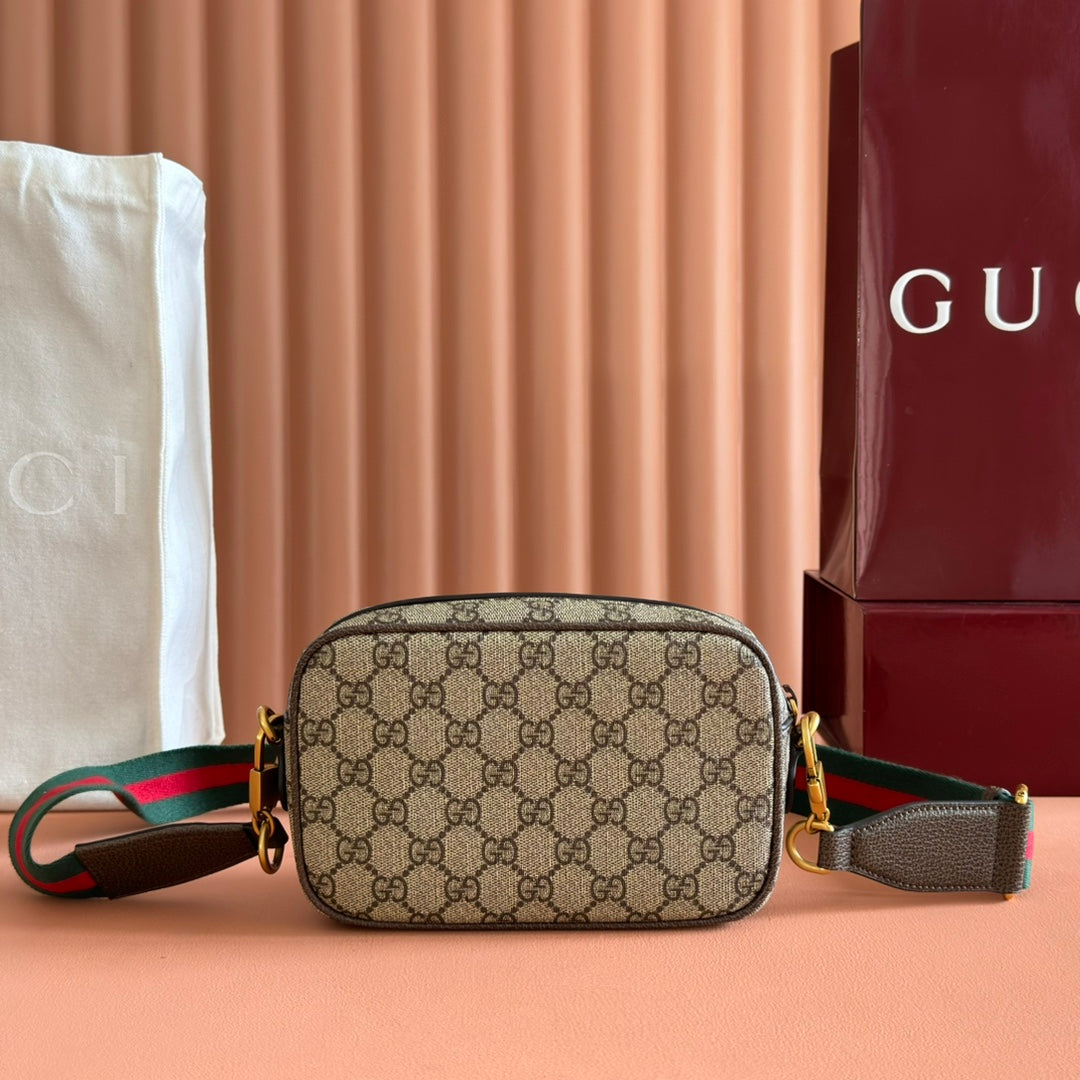 GG Ophidia GG Mini Handbag 20cm Grey and Brown Supreme Canvas