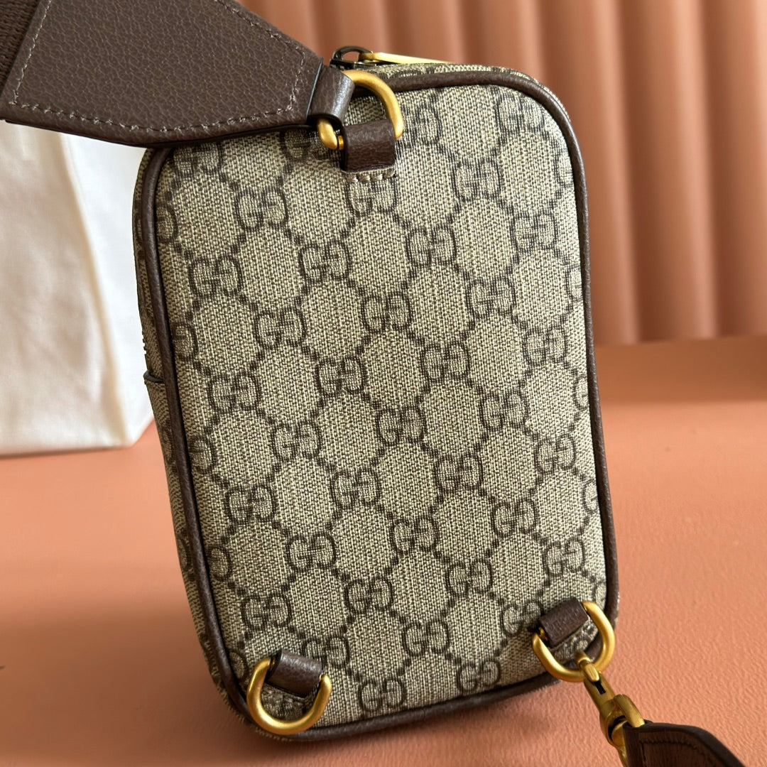 GG Ophidia GG Mini Handbag 12cm Grey and Brown Supreme Canvas